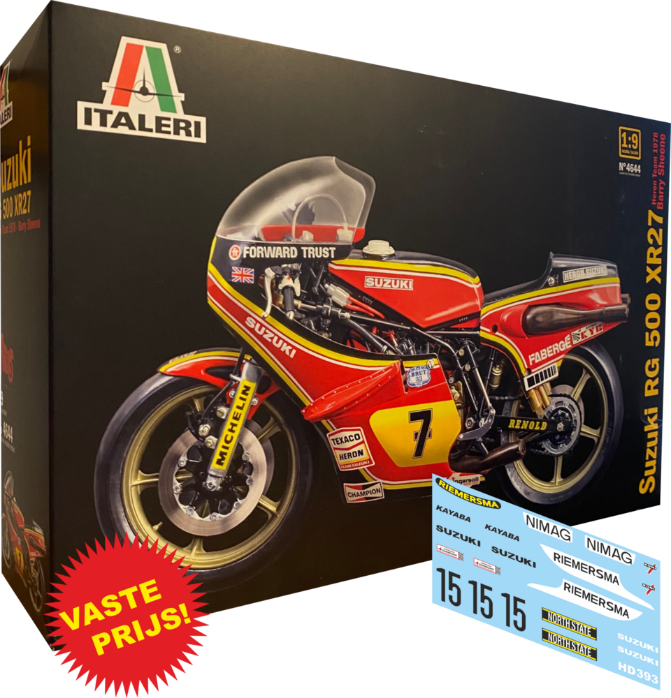 Suzuki RG 500 Xr27 (Heron Team 1978 Barry Sheene) met Wil Hartog decals  (Italeri 4644)