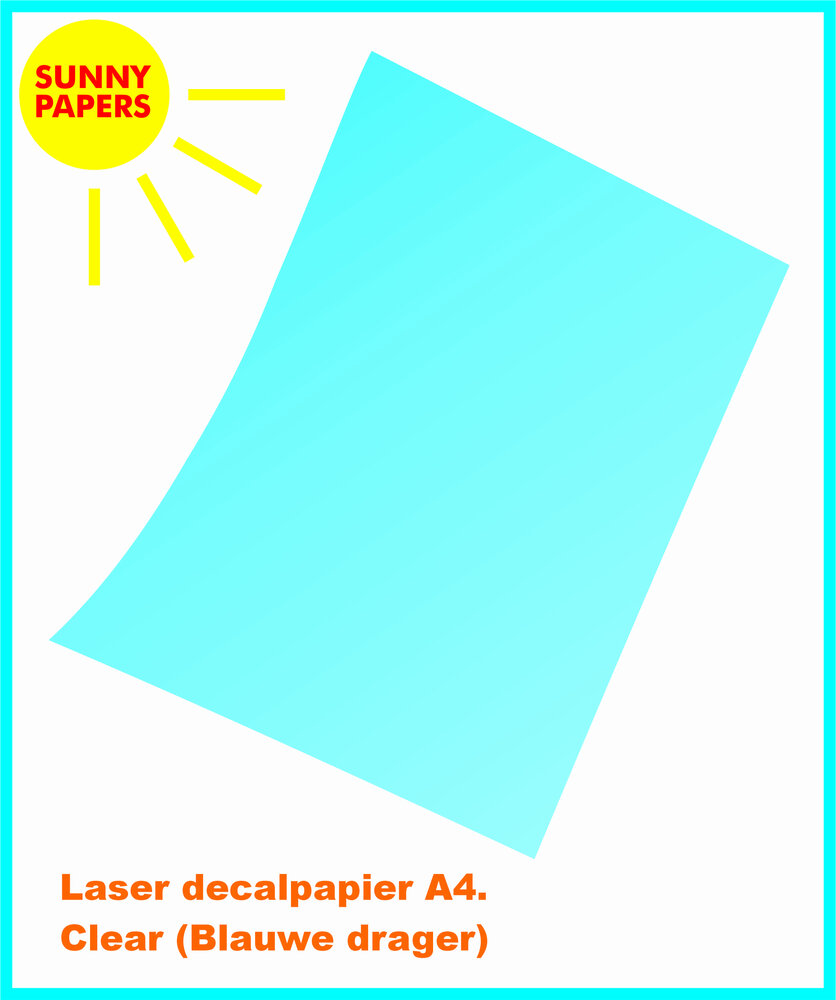 Laser decalpapier Clear (blauwe drager A4) 13mu SUNNY PAPERS
