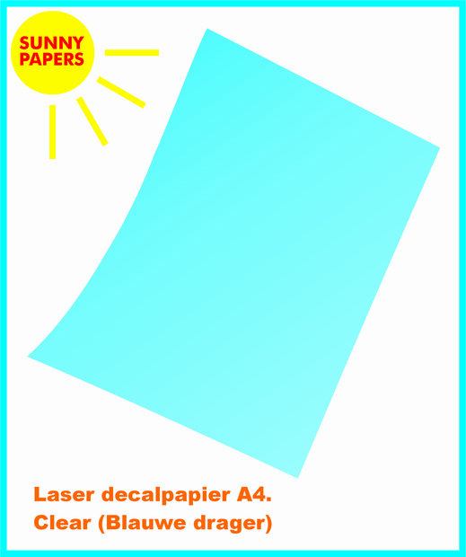 Laser decalpapier Clear (blauwe drager A4) 13mu SUNNY PAPERS