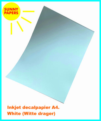 Inkjet decalpapier Waterproof White (witte drager A4) SUNNY PAPERS